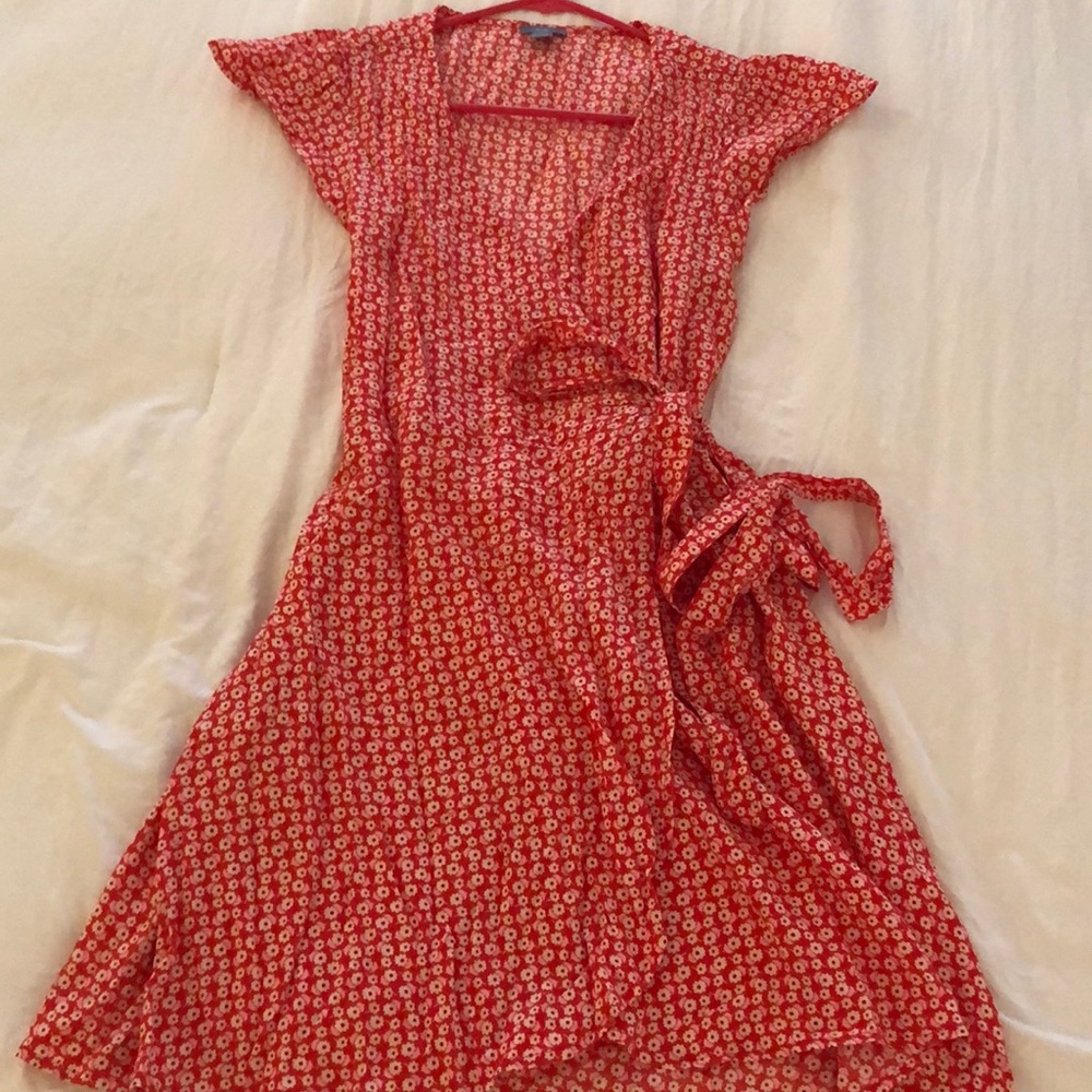 Aerie Red Floral Wrap Dress